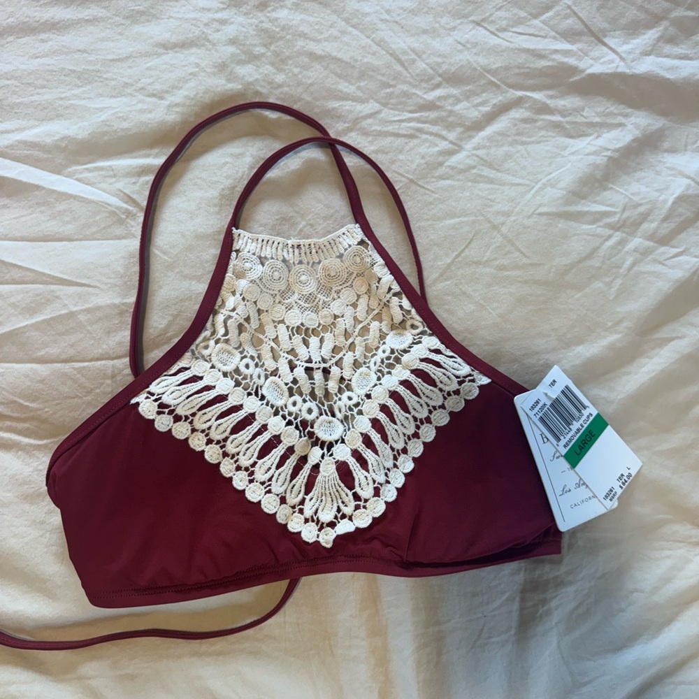 NWT Lucky Brand Women's 2 piece halter bikini with crochet accents